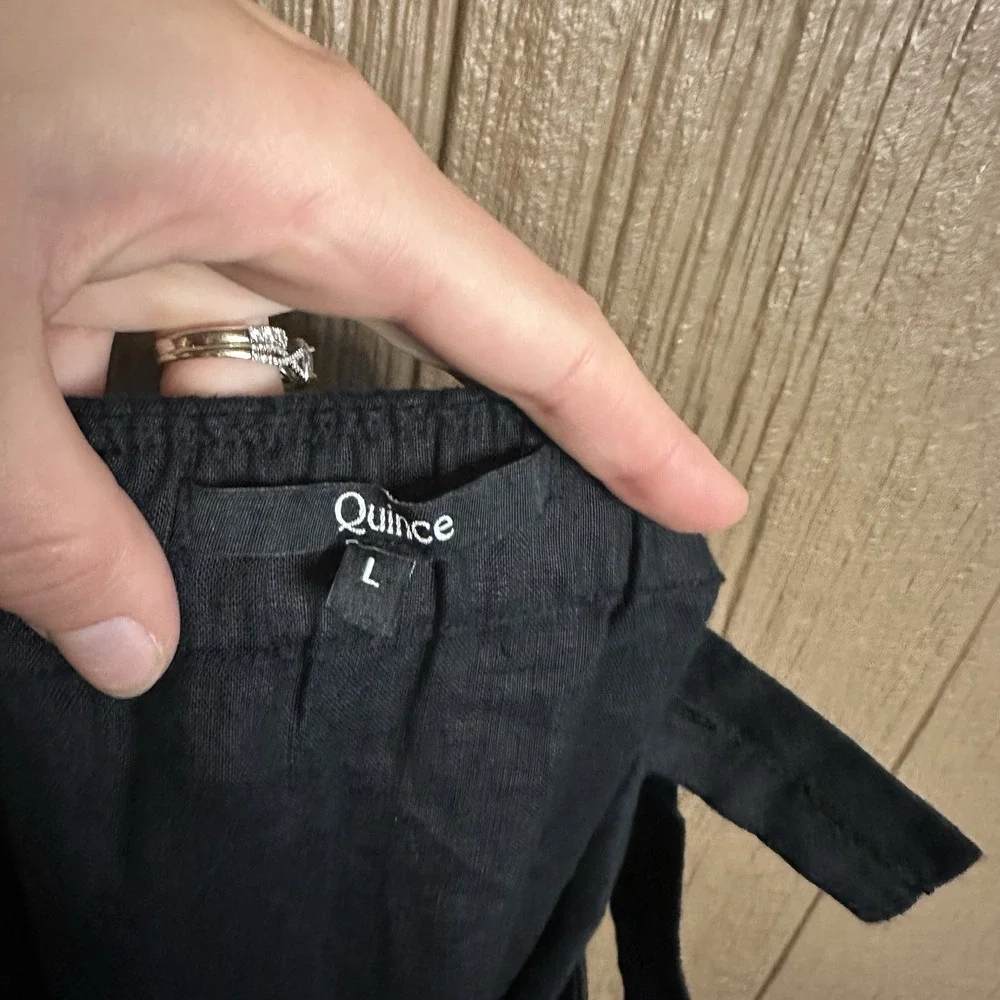 Quince Women's 100% European Black Linen Square Neck Light Weight Jumpsuit Sz L